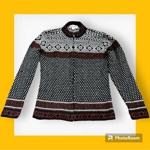 Caamano zip up sweater cardigan patterned 100% alpaca wool hand knit M